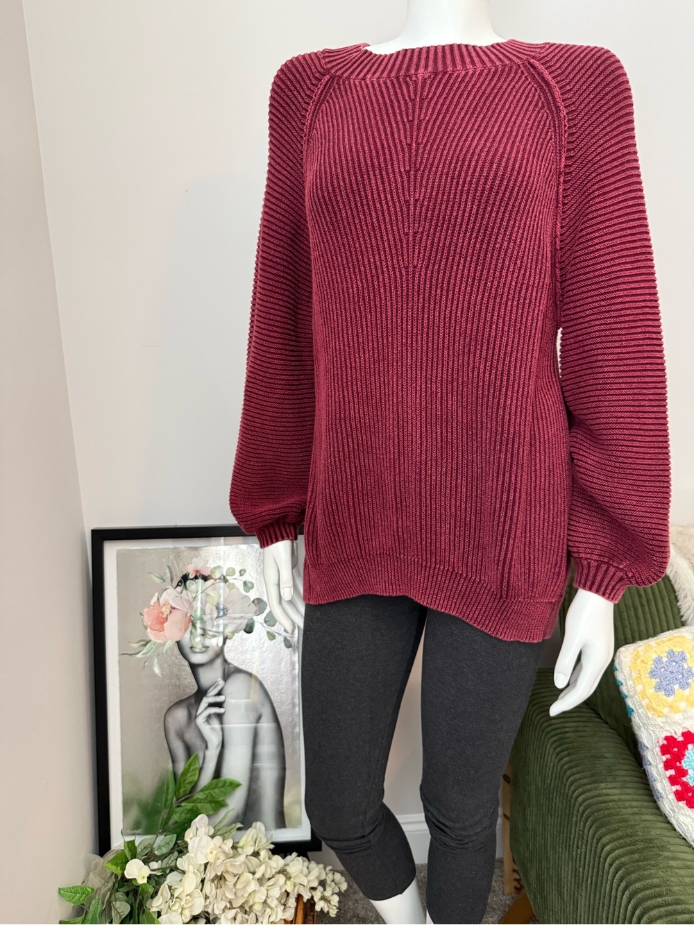 Kori America Women's Burgundy Chunky Knit Sweater EUC Sz L